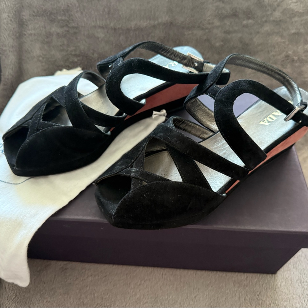 Prada Black Suede Women's Sandals